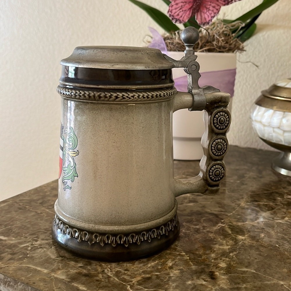 Vintage Original Gerzit Metal lidded beer stein Germany barware collectible